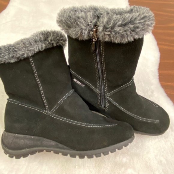 Studio Brilliant Women's Black Suede‎ Faux Fur Trim Evonna WaterProof Boots 7.5 - Picture 8 of 14